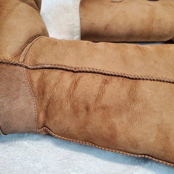 Ugg Tan Chestnut Sheepskin Bailey Boho Button Triplet Tall Boot High Boot SZ 8 - Picture 9 of 16